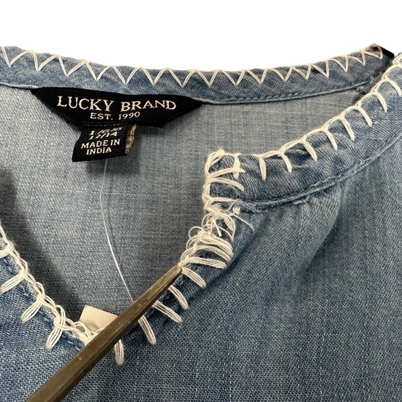 Lucky Brand Girls Embroidered Cotton Dress Sz Large (12/14) Blue Long Sleeve - Picture 6 of 8